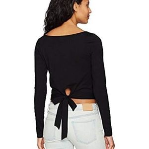 GUESS Women's Long Sleeve Half Moon Tie Back Top, Jet Black a, X-Small